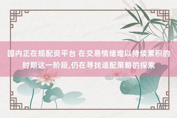 国内正在规配资平台 在交易情绪难以持续累积的时期这一阶段,仍在寻找适配策略的探索